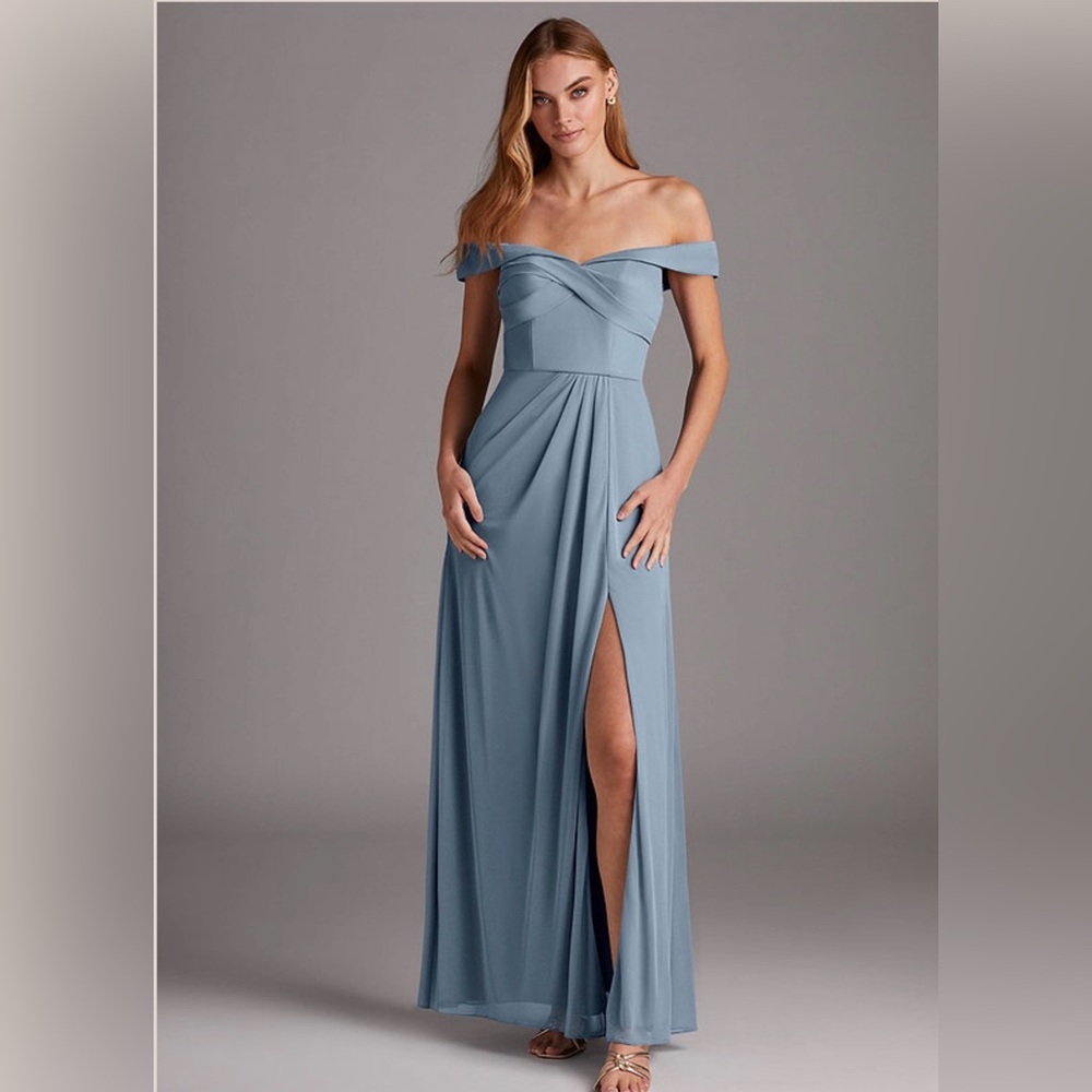 AZAZIE Dusty Blue Elegant Off-Shoulder Dress Size 6 NWT